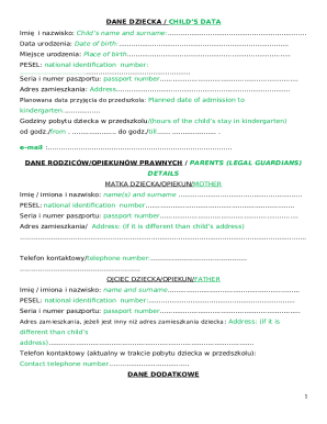Polish Kindergarten Enrollment Form