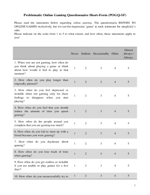 Problematic Online Gaming Questionnaire Short-Form