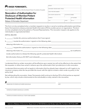 Kaiser Permanente Revocation of Authorization for PHI