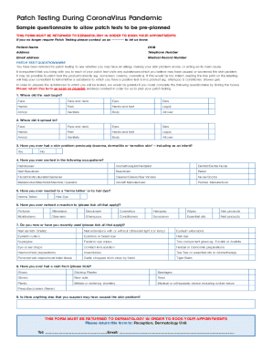 Patch Test Questionnaire