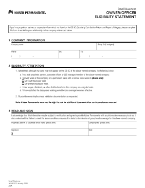 Small Business Owner Eligibility Statement