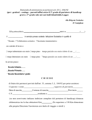 Domanda di ammissione ai permessi art. 33 L. 104/92