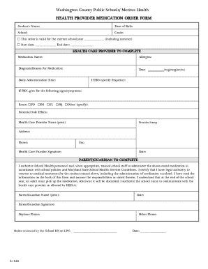 Health Provider Medication Order Form