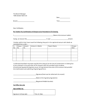 Positive Pay Confirmation of Cheques
