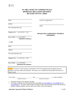 Ohio Separation Agreement Without Children