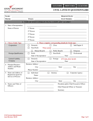 Civil Lawsuit Questionnaire