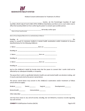 Medical Consent Authorization for Treatment of a Minor