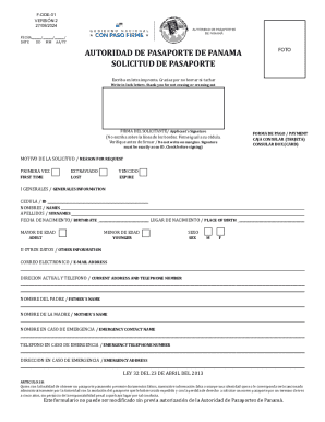 Panama Passport Application Form