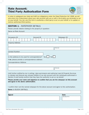 Rate Account Third Party Authorisation Form