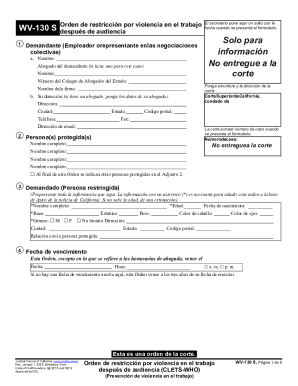 California Workplace Violence Restraining Order WV-130 S