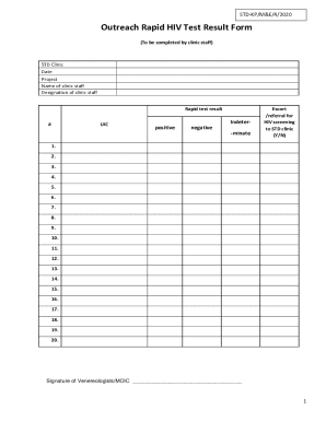 Outreach Rapid HIV Test Result Form