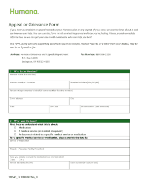 Humana Appeal or Grievance Form
