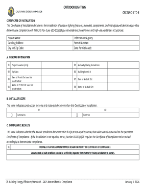 California Outdoor Lighting Certificate of Installation