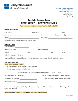 St. Luke’s Heart Care Clinic Specialty Referral Form