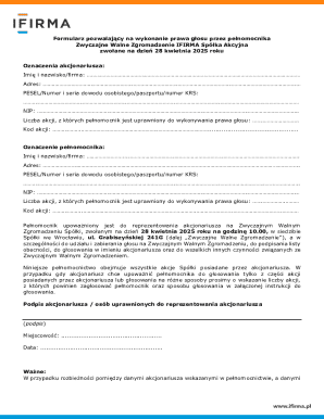 Proxy Voting Form for IFIRMA Spółka Akcyjna
