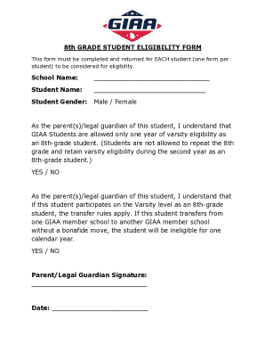 8th Grade Student Eligibility Form