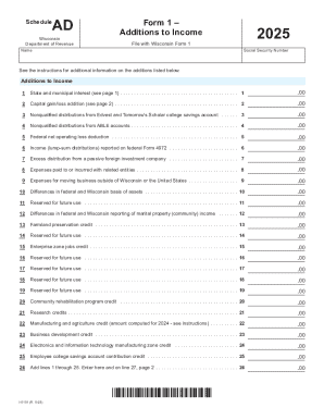 Wisconsin Schedule AD Form 1 Additions to Income