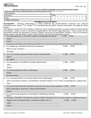 Patient Qualification Form for Bone Scintigraphy