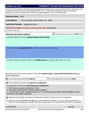 NYC Dining Out Community Board Recommendation Form