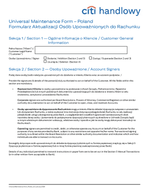 Universal Maintenance Form – Poland