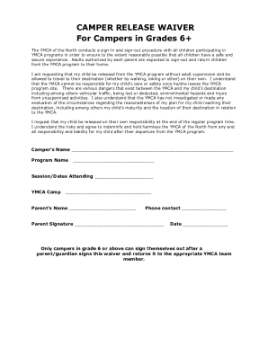YMCA Camper Release Waiver