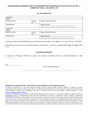 Dichiarazione anagrafica per la cessazione della ...