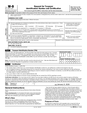 Form W-9 Taxpayer Identification Number and Certification