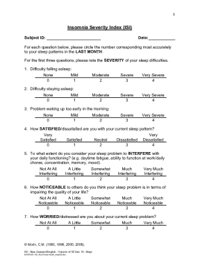 Insomnia Severity Index Form