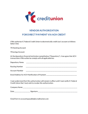 Vendor Authorization for Direct Payment via ACH Credit