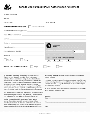 Canada Direct Deposit Authorization Agreement