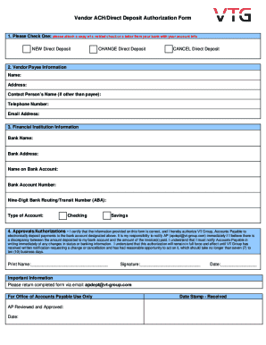 Vendor ACH/Direct Deposit Authorization Form