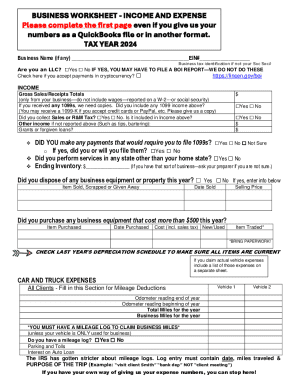 Business Income and Expense Worksheet