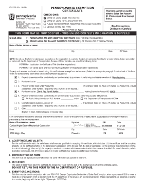 Pennsylvania Exemption Certificate