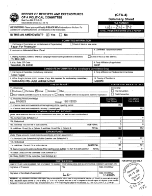 Indiana Political Committee Receipts and Expenditures Form