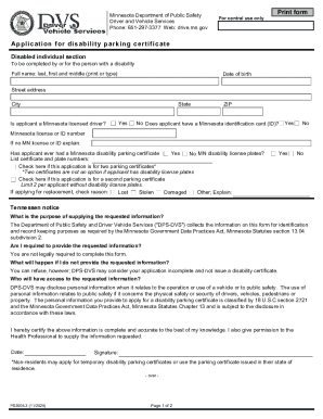 Minnesota Disability Parking Certificate Application