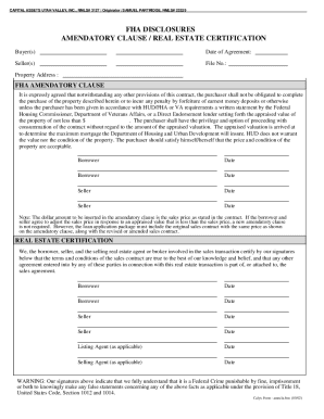 FHA Amendatory Clause Real Estate Certification