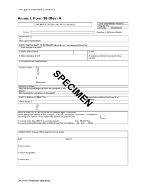 Coroner’s Certificate After Inquest Form 99