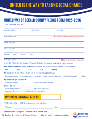 United Way of DeKalb County Pledge Form 2025-2026