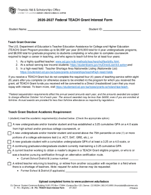 2026-2027 Federal TEACH Grant Interest Form