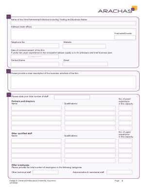 Design & Construct Professional Indemnity Insurance Proposal Form