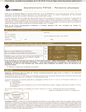 FATCA Questionnaire for US Person Status