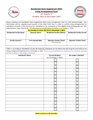 Ohio Residential State Supplement Living Arrangement Form