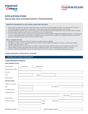 Medicine Risk Management Programme Application Form