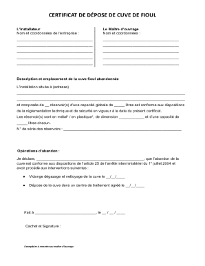 Oil Tank Removal Certificate