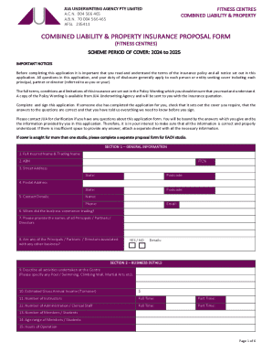 Fitness Centre Combined Liability & Property Insurance Proposal Form