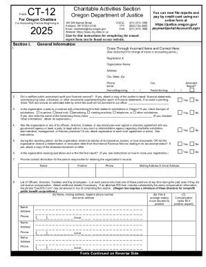 Oregon Charitable Organization Annual Report Form CT-12