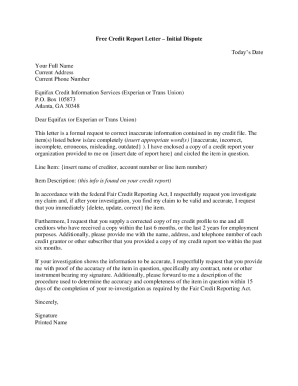Free Credit Report Dispute Letter