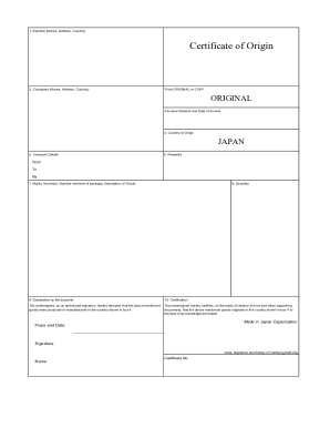 Certificate of Origin