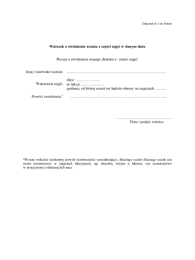 Student Absence Request Form - Blank Fillable Template | Fill Out ...