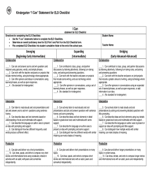 Kindergarten ELD Checklist Form